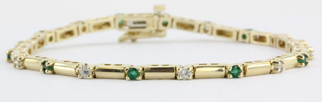 14k Yellow Gold Diamond And Emerald Tennis Bracelet - Queen May