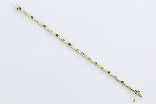 14k Yellow Gold Diamond And Emerald Tennis Bracelet - Queen May