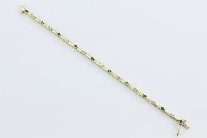 14k Yellow Gold Diamond And Emerald Tennis Bracelet - Queen May