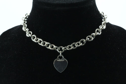 Tiffany & Co Sterling Silver Heart Tag Necklace 15.5" - Queen May