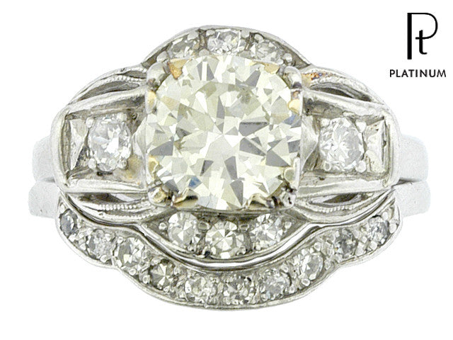 Antique Art Deco 1.3 Carat (1.71 CTW) Diamond & Platinum Engagement Ring Set - Queen May