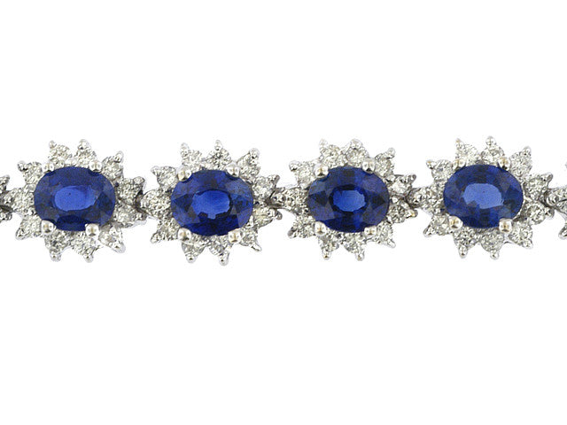 18K White Gold 9.12 Carat Sapphire & 3.45 Carat Diamond Tennis Bracelet - Queen May