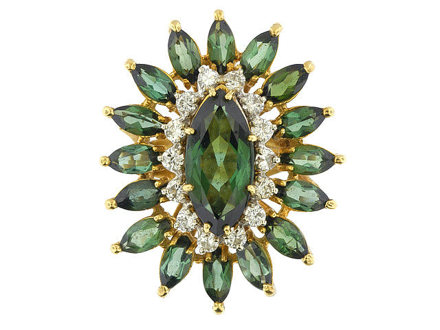 A 18k natural green tourmaline and diamond ring featuring 6.44 carats tw with laboratory appraisal - Queen May