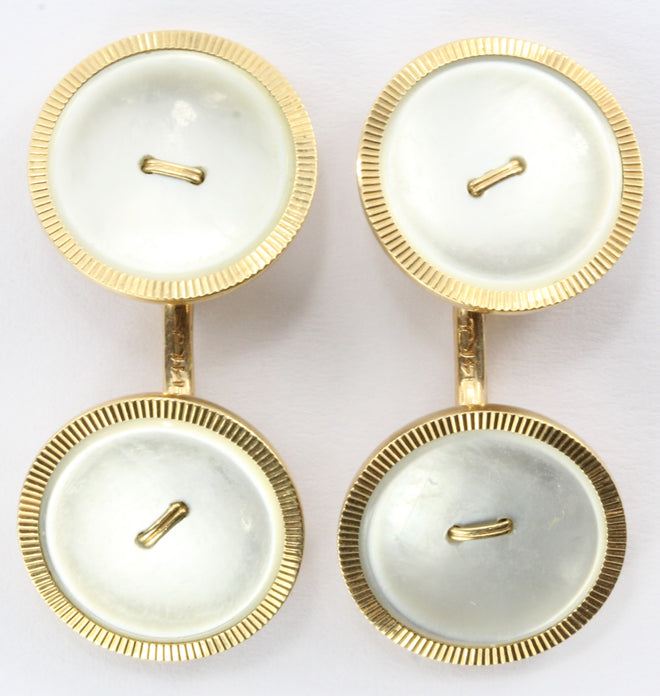 Antique Art Deco 14K Gold Mother of Pearl MOP Signed Krementz Cufflinks - Queen May