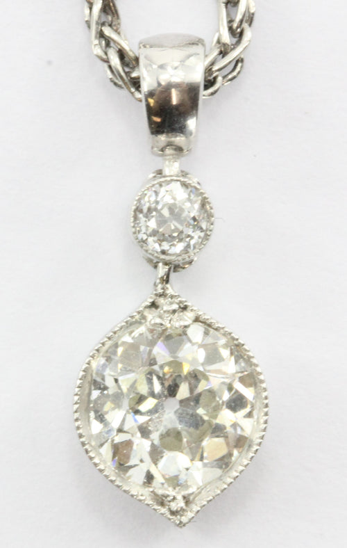 Vintage .80 Carat Old European Cut Diamond Diamond Pendant & Platinum Chain - Queen May