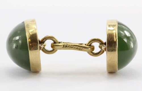 Antique Tiffany & Co 18K Gold & Green Jade Cufflinks - Queen May