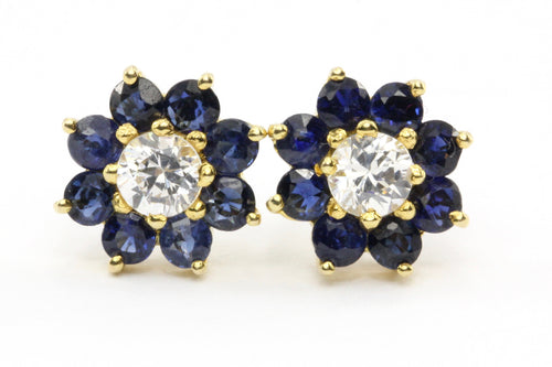 14k Gold Sapphire & Diamond Flower Earrings - Queen May