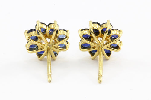 14k Gold Sapphire & Diamond Flower Earrings - Queen May