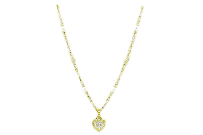 18K Yellow Gold Judith Ripka Heart Enhancer & Pearl Necklace - Queen May