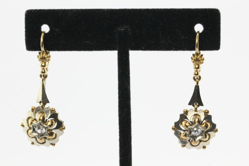 Antique 18K White & Yellow Gold White Topaz Dangle Earrings - Queen May
