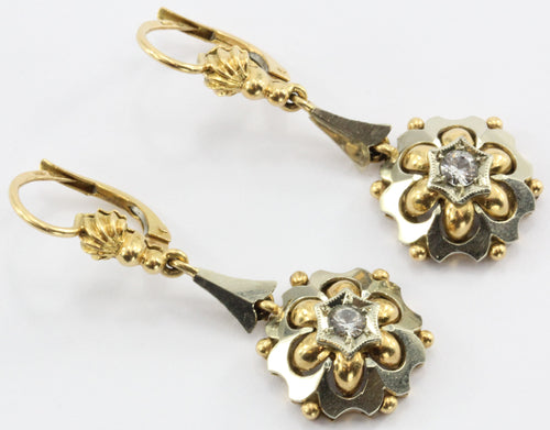 Antique 18K White & Yellow Gold White Topaz Dangle Earrings - Queen May