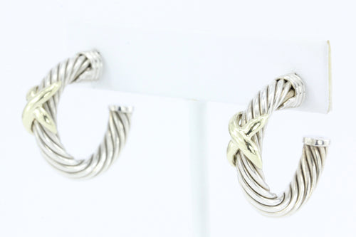 David Yurman X Hoop Sterling Silver & 14K Gold Cable Earrings - Queen May
