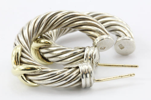 David Yurman X Hoop Sterling Silver & 14K Gold Cable Earrings - Queen May