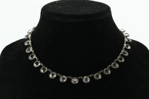 Antique Victorian Sterling Silver Paste / Crystal Necklace - Queen May