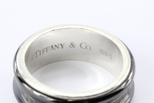Tiffany & Co Sterling Silver & Titanium 1837 Ring Band Size 8.25 - Queen May