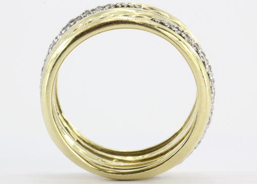 18K Yellow Gold & Diamond David Yurman Crossover 15mm Size 8 Cable Ring Band - Queen May