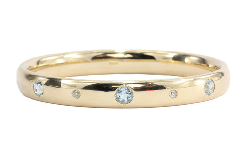 Edwardian 14K Gold Old European Diamond & Aquamarine Bangle Bracelet c.1905 - Queen May