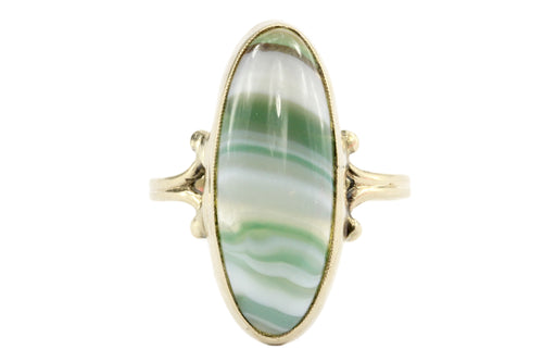 Victorian 10K Gold Green Banded Agate Ring c.1880's – QUEEN MAY