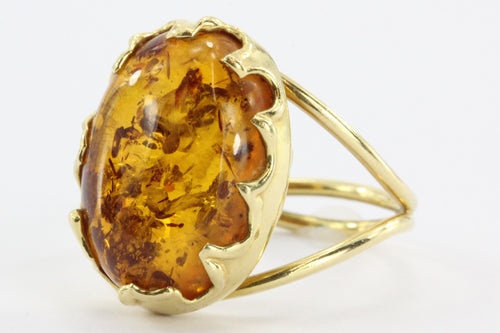Vintage 18K Gold Amber Italian Gothic Revival Ring - Queen May