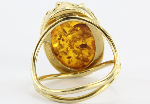 Vintage 18K Gold Amber Italian Gothic Revival Ring - Queen May