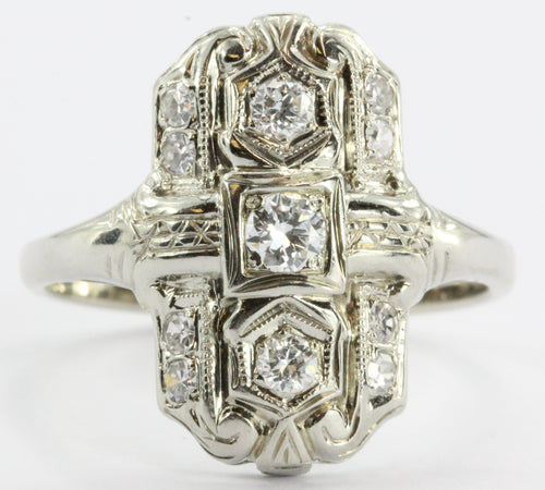 Antique 14k White Gold Art Deco Diamond Ring - Queen May
