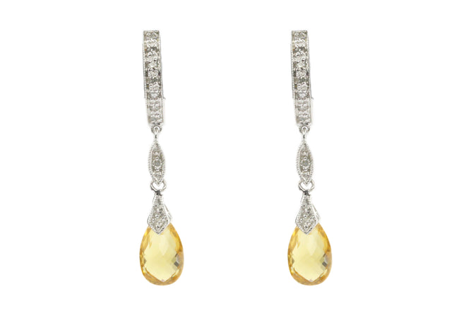 14K White Gold Diamond & Citrine Briolette Dangle Earrings - Queen May