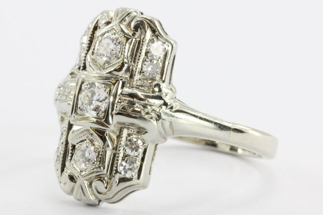 Antique 14k White Gold Art Deco Diamond Ring - Queen May