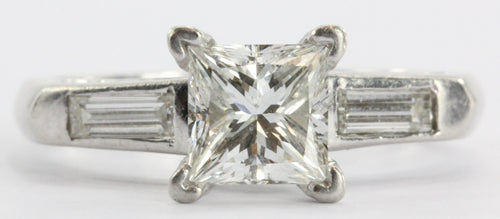 Vintage 1.12 Carat Princess Cut Diamond Platinum Engagement Ring 1.5 CTW - Queen May