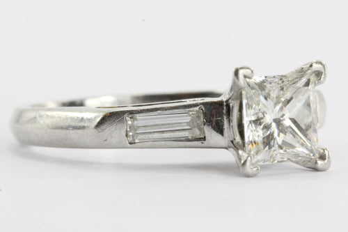 Vintage 1.12 Carat Princess Cut Diamond Platinum Engagement Ring 1.5 CTW - Queen May