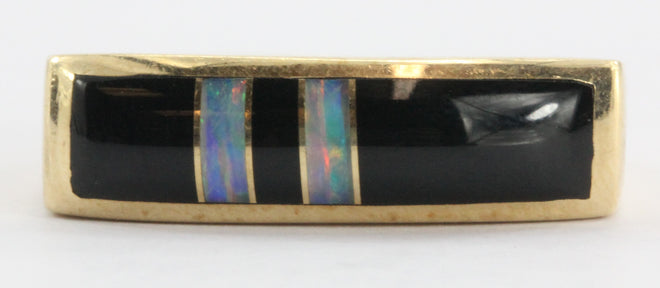 14K Gold Kabana Black Onyx & Opal Band Ring - Queen May