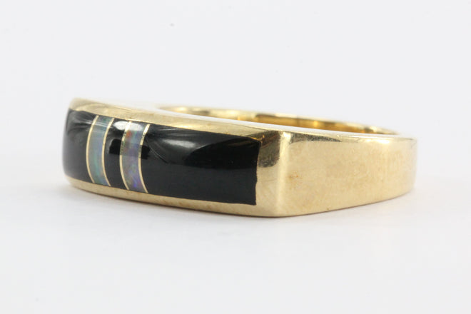 14K Gold Kabana Black Onyx & Opal Band Ring - Queen May