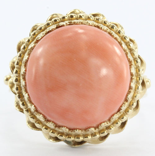 Vintage 14K Gold Angel Skin Coral Gothic Revival Ring - Queen May