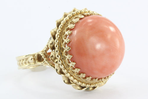 Vintage 14K Gold Angel Skin Coral Gothic Revival Ring - Queen May