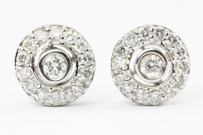 10K White Gold Diamond Halo Round Stud Earrings - Queen May