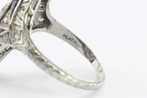 Antique Art Deco Platinum Old Mine Diamond & Sapphire Ring - Queen May