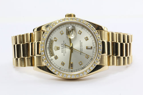 Rolex President Solid 18k Yellow Gold Original Diamonds Dial And Bezel Watch Reference 18038 - Queen May