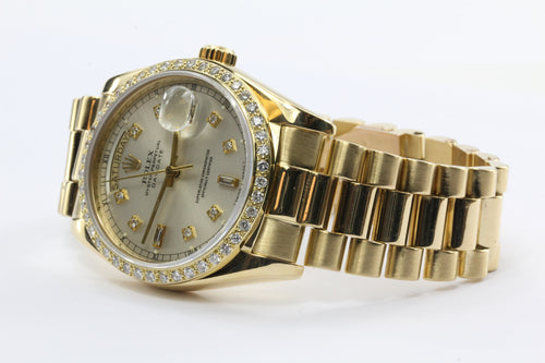 Rolex President Solid 18k Yellow Gold Original Diamonds Dial And Bezel Watch Reference 18038 - Queen May