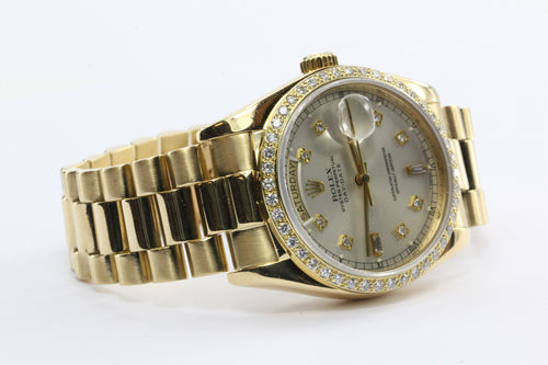 Rolex President Solid 18k Yellow Gold Original Diamonds Dial And Bezel Watch Reference 18038 - Queen May