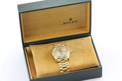 Rolex President Solid 18k Yellow Gold Original Diamonds Dial And Bezel Watch Reference 18038 - Queen May