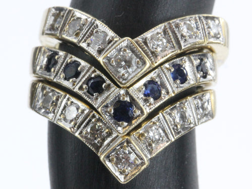 Maurice Tishman 14K Diamond & Sapphire Set of 3 Stackable Antique Rings - Queen May