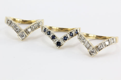 Maurice Tishman 14K Diamond & Sapphire Set of 3 Stackable Antique Rings - Queen May