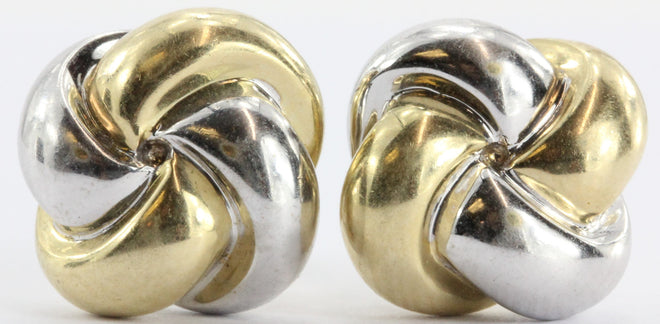 14K White & Yellow Gold Woven Knot Earring Studs - Queen May