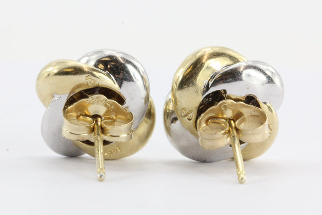 14K White & Yellow Gold Woven Knot Earring Studs - Queen May