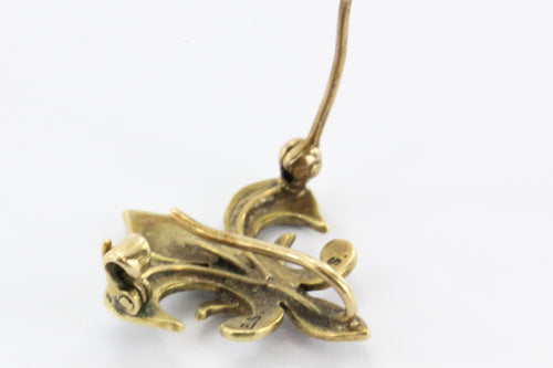 Antique 14K Gold & Seed Pearl Fleur De Lis Pin by Ehrlich & Sinnock - Queen May