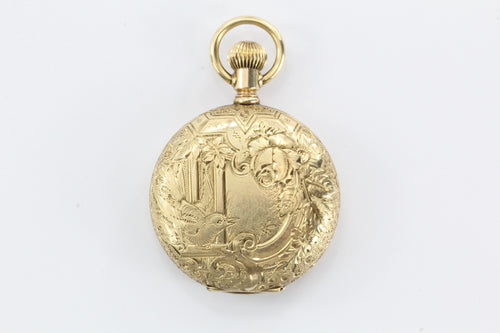 Antique Victorian 14K Gold Hand Chased Bird Pendant Locket Watch Case - Queen May