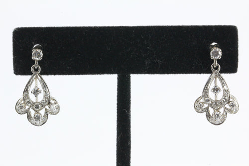 Antique Art Deco 14K White Gold & Diamond Dangle Earrings - Queen May