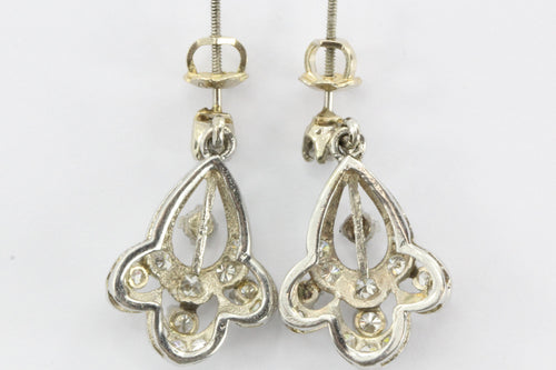 Antique Art Deco 14K White Gold & Diamond Dangle Earrings - Queen May