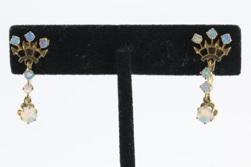 Antique Art Deco 14K Gold Opal Drop Dangle Screw Back Earrings - Queen May