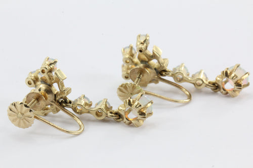 Antique Art Deco 14K Gold Opal Drop Dangle Screw Back Earrings - Queen May