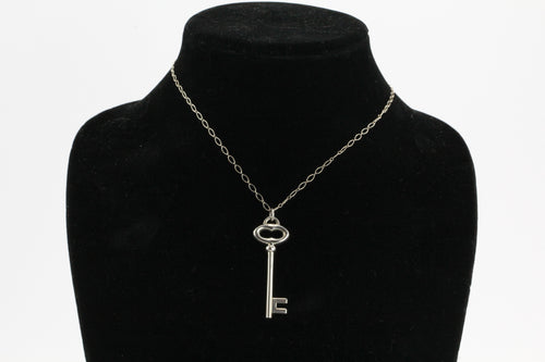 Tiffany & Co Sterling Silver Large Key Pendant Necklace 16" - Queen May